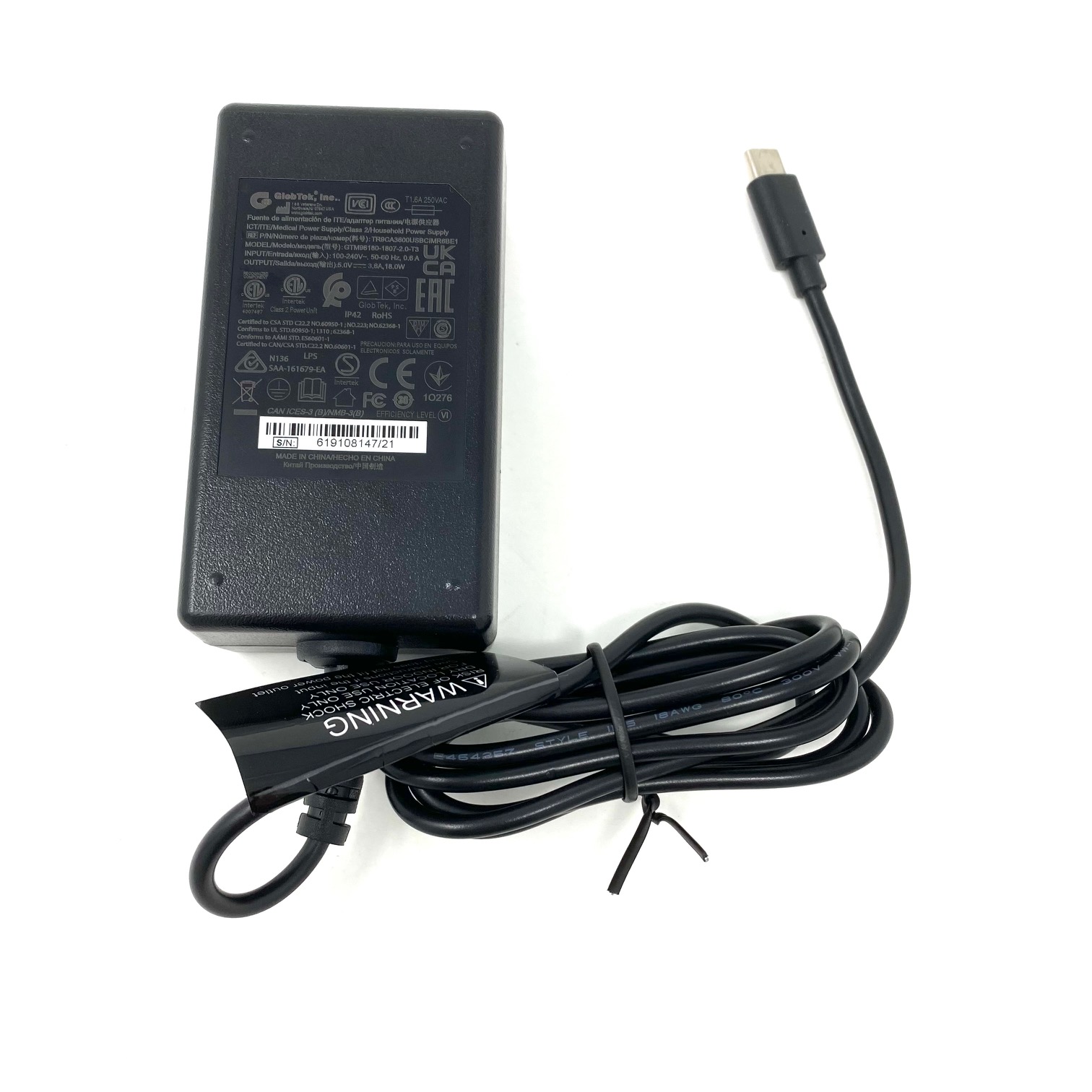GlobTek, Inc. TR9CA3600USBCIMR6BE1 electronic component product image